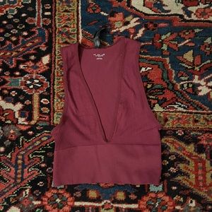 Urban Outfitters Out From Under Burgundy Low V Neck Ribbed Tank Top
